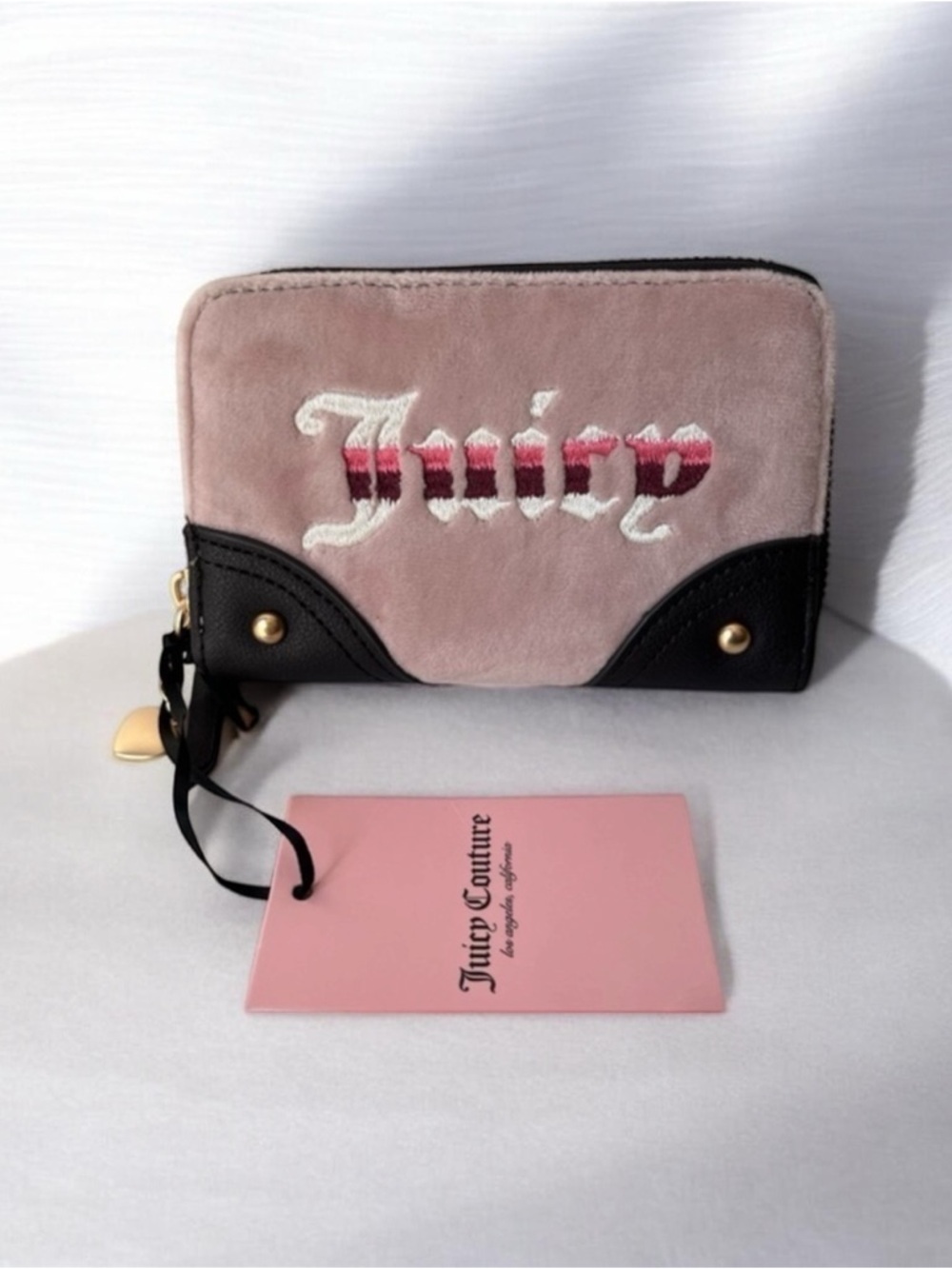 Juicy Couture Dusty Blush Pink Velour Retro Vibe Double Zip Wallet